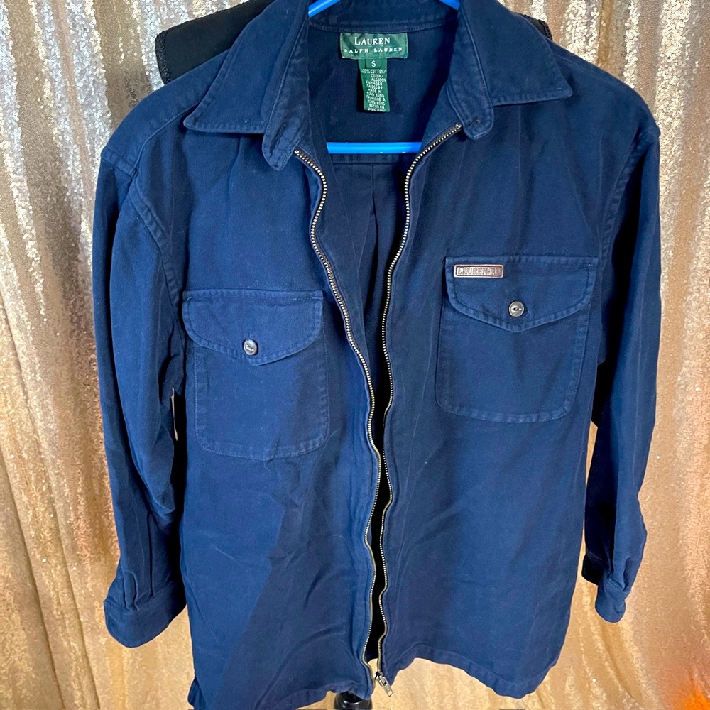 Ralph Lauren Navy Farm Chore Jacket 100% cotton Leather logo